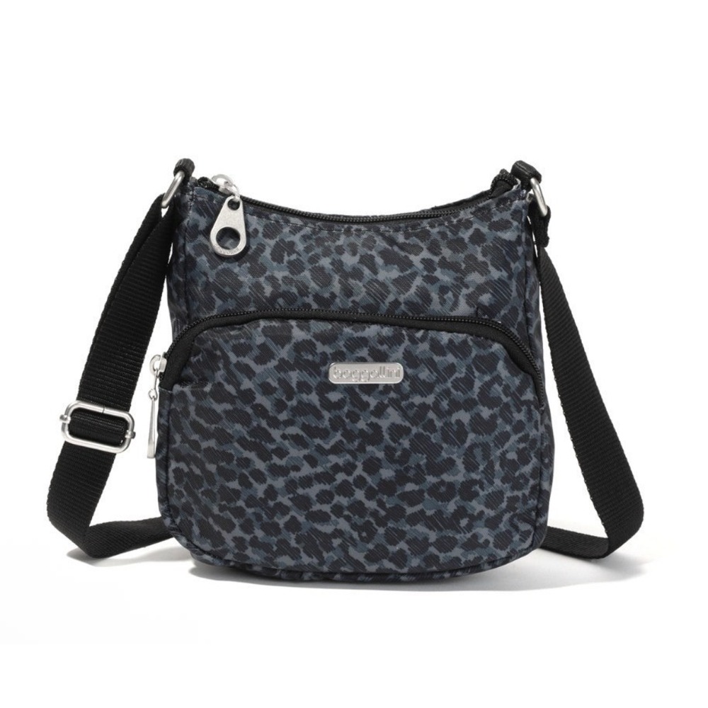 Baggallini Joey Bagg Crossbody Travel Bag Grey Cheetah Leopard Print‎ Nylon New